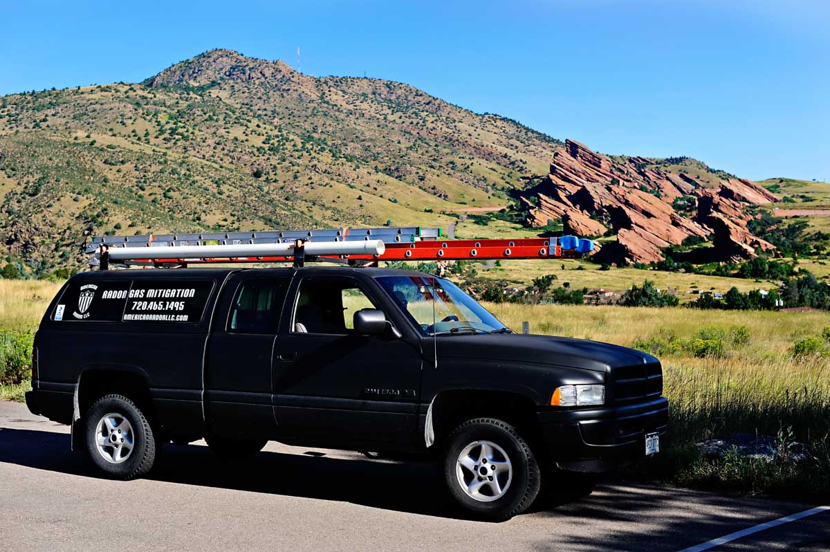 Service truck for Radon Mitigation and testing in Littleton, Colorado